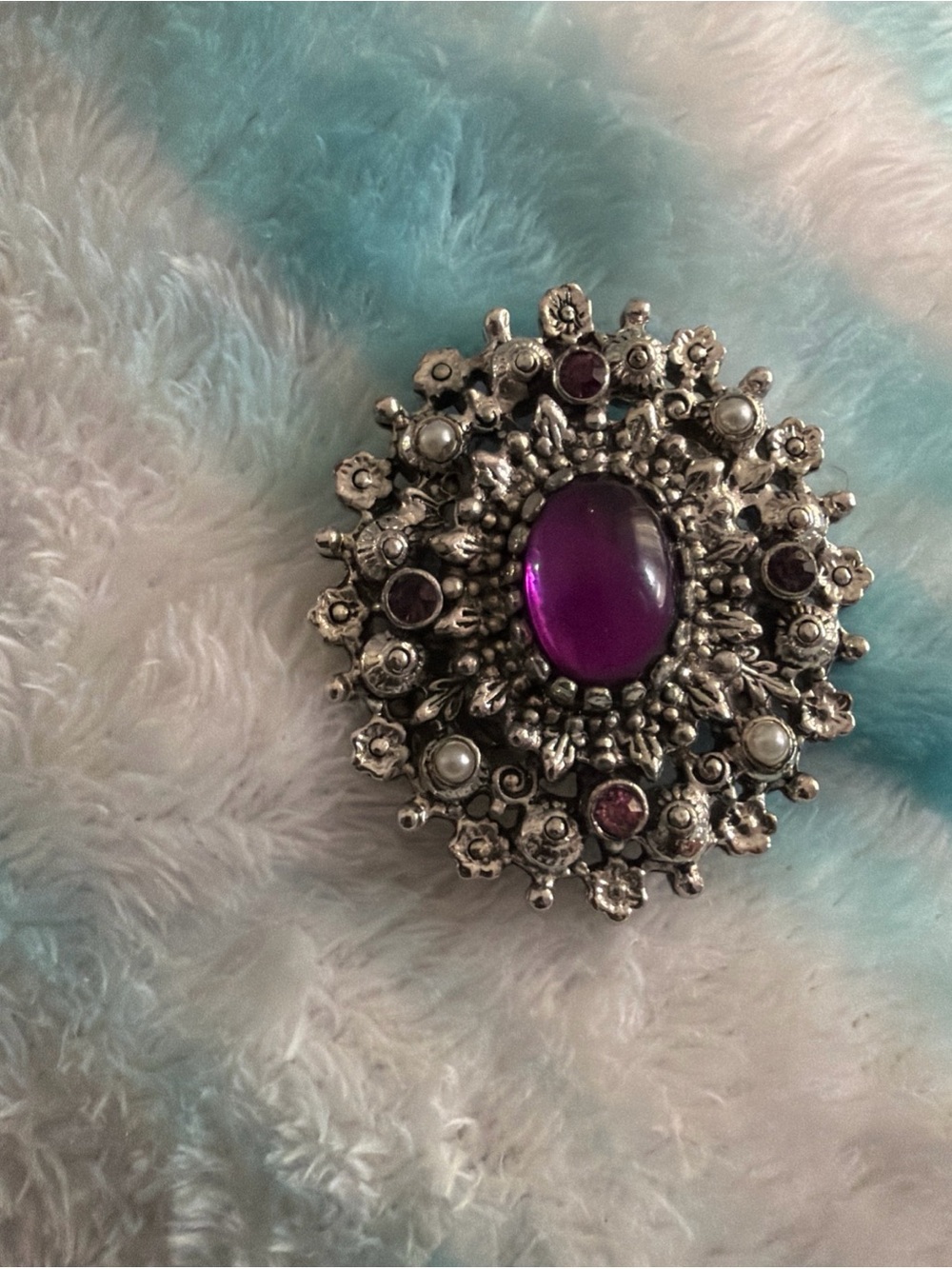 Sarah Coventry Vintage-Inspired Silver Tone Purple Cabochon Brooch